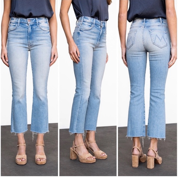 MOTHER The Hustler Ankle Fray Au Revoir Jeans 24 High Rise Light Wash Denim Boho - Picture 3 of 16